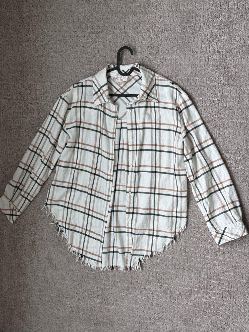 Cream Plaid Button-Down Shirt with Tan & Black Checks